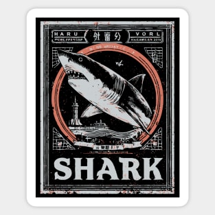 Shark Poster Art in Vintage Ocean Survival Style Sticker